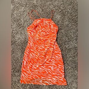 Orange White Tiger Stripe Lined Spaghetti Strap Sundress sz S Forever 21